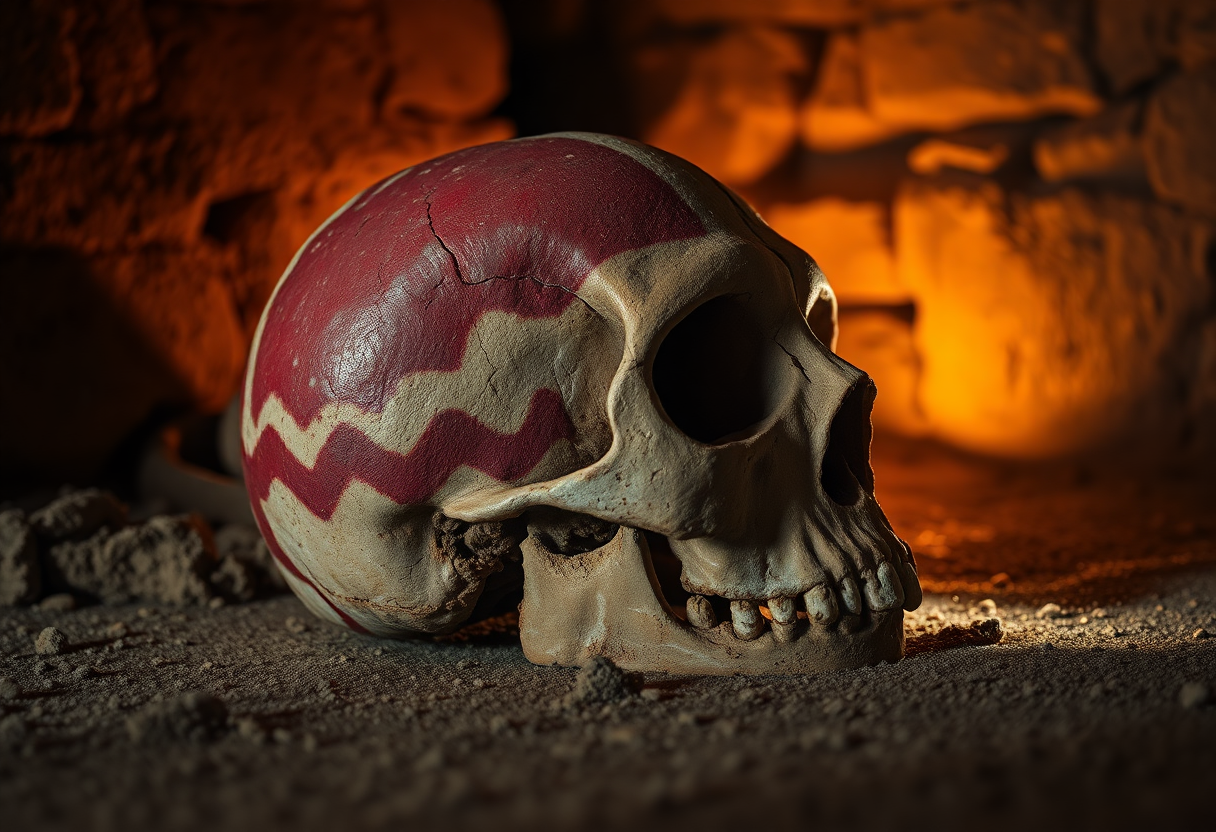 Detalle de un cráneo enyesado y pintado procedente de Çatalhöyük, conservado como objeto ritual