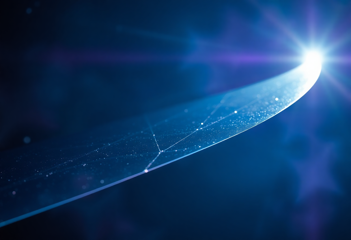 Photorealistic extreme close-up of a thin lightsail concept, a gossamer metallic membrane less than one millimeter thick